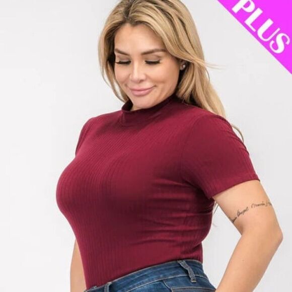 Plus‎ size ribbed short sleeve bodysuit - Picture 5 of 6